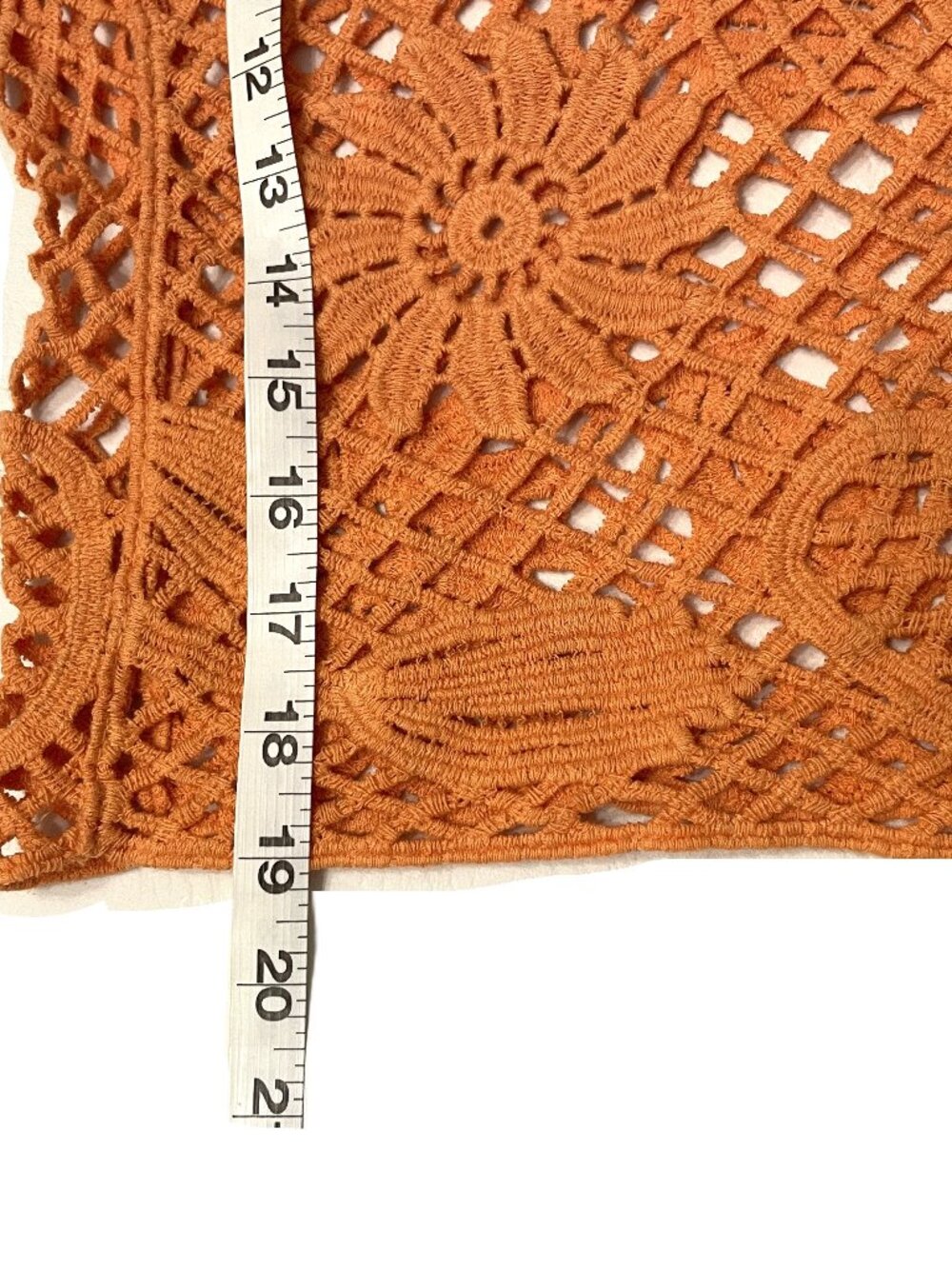Paparazzi Crochet Mesh Open Knit Top Orange Med Long Sleeve Boho Festival Beach - Picture 9 of 16